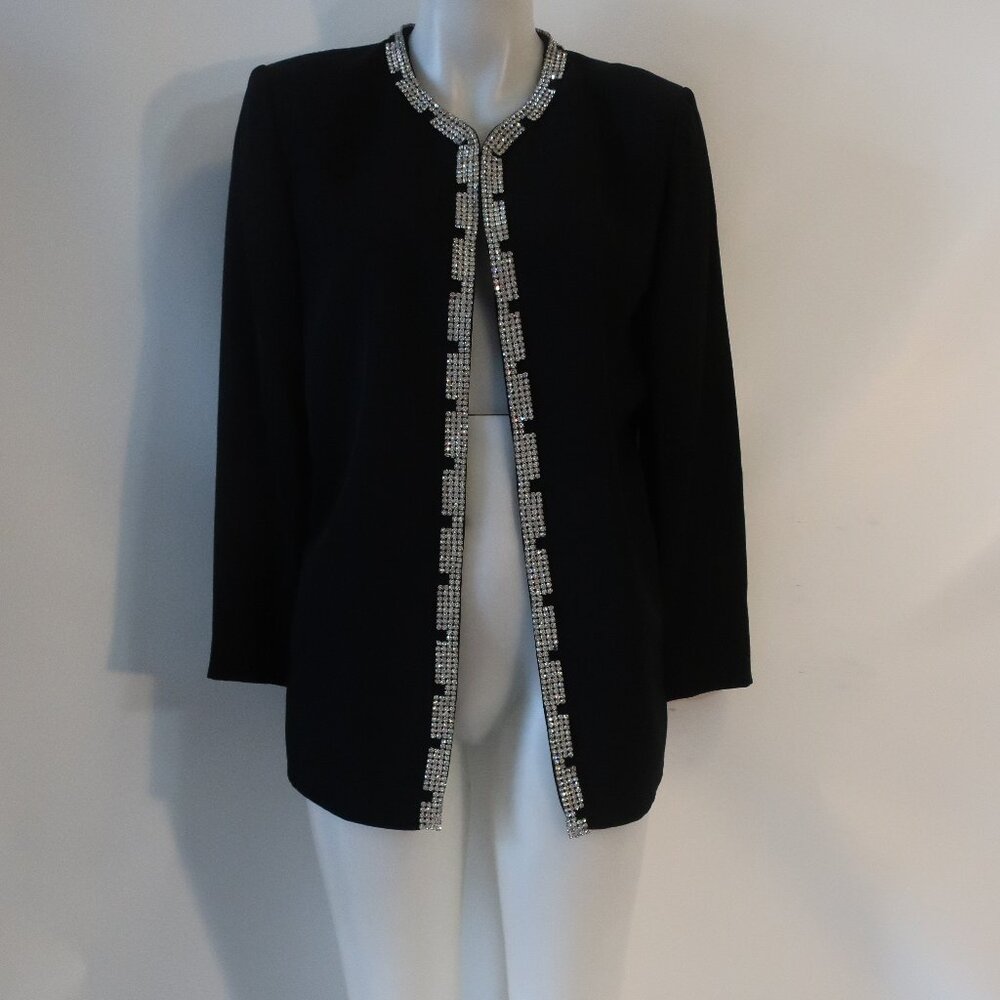 Womens Sansappelle Black Rhinestone Open Blazer Vintage Evening Jacket 8